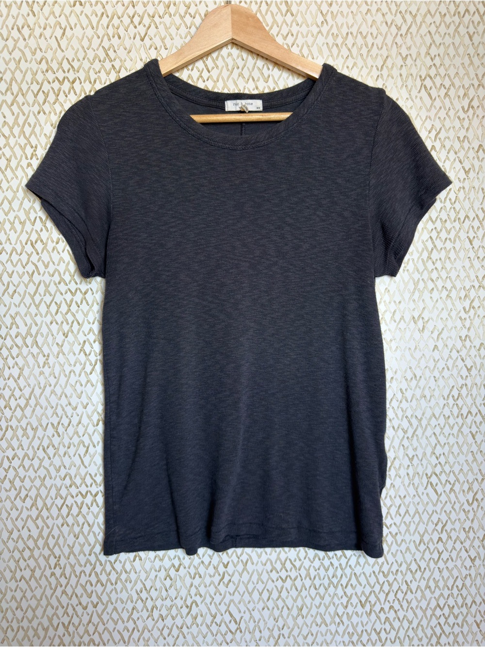 rag & bone New York Charcoal Slate Slub Knit Crewneck Tee Curved Hem Size M - Picture 3 of 10